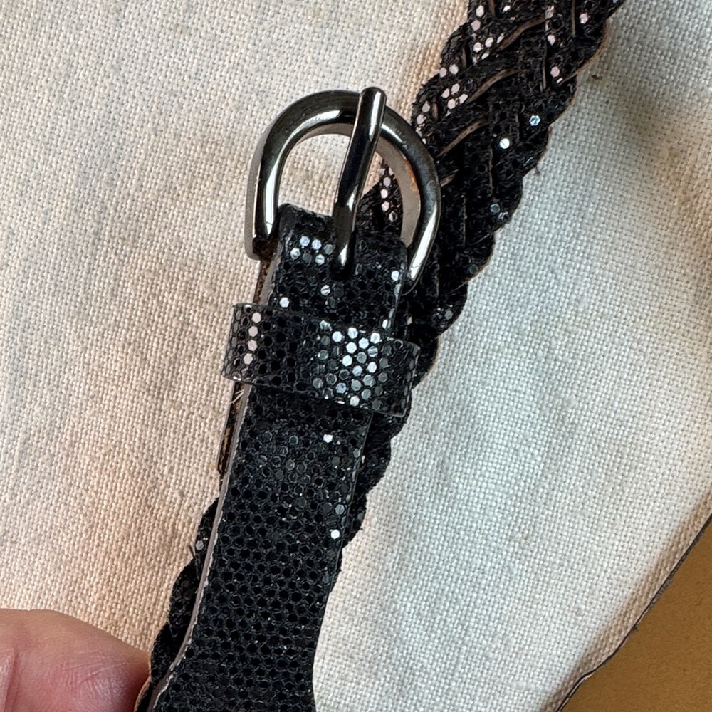 Elegant Black Braided Belt with Black Glitter Look. - Picture 3 of 8